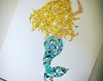 Mermaid wall art girls button frame gift Swarovski nautical decor under the sea mermaids the little mermaid Disney mermaid frame gifts