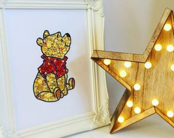 Winnie the Pooh Gift swarovski crystal button picture frame bedroom nursery decor personalised gift bear decoration