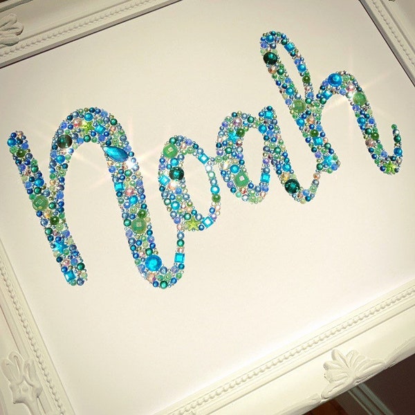 Name frame, initial, letter personalised gift, button wall art, home decoration,  swarovski nursery baby bedroom christening unique gifts