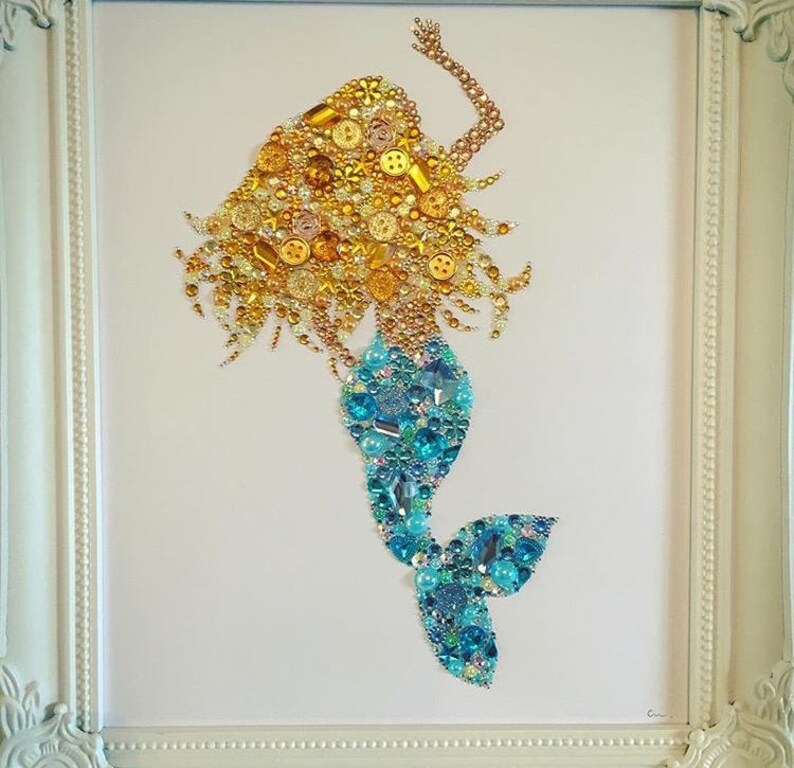 Mermaid Wall Art Girls Button Frame Gift Swarovski Nautical Etsy UK