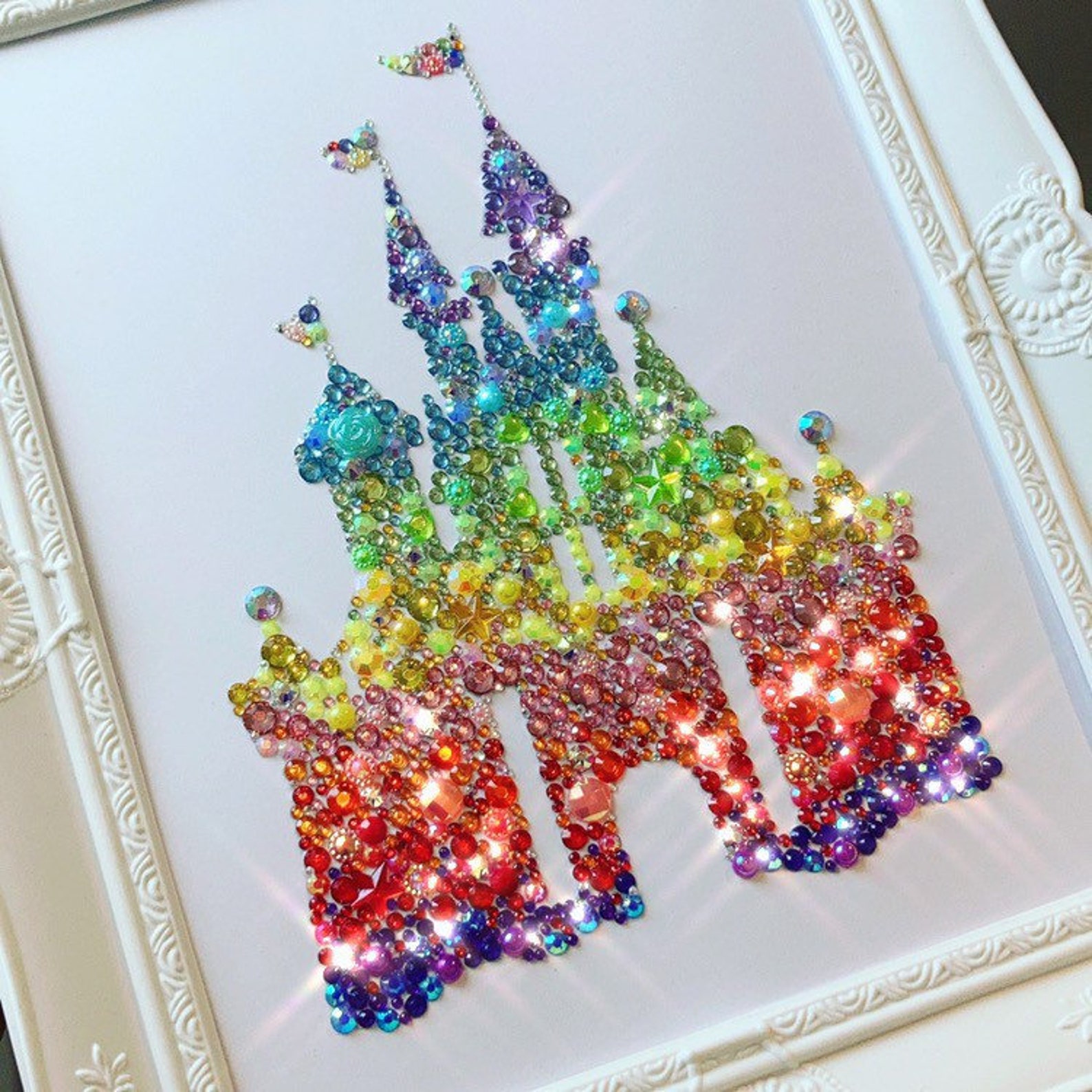 Disney Castle Princess Frame Wall Art Swarovski Button Crystal Etsy UK