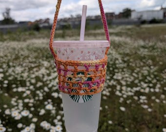 Handmade Crochet Cold Cup Sleeve | 100% Cotton Iced Coffee Cozy | Reusable Drink Holder