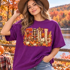 Fall Patchwork Letters SVG PNG, Cozy Autumn Pumpkin Plaid Design, Fall Word Shirt Graphic, Cricut Sublimation File