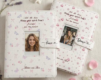Album photo en cuir à motif floral personnalisé, reliure magnétique personnalisée, livre à pochettes transparentes, mini album photo Instax, cadeau d'anniversaire