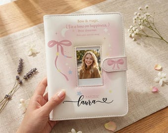 Album photo personnalisé en cuir à motif floral, classeur Instax Mini personnalisé, fenêtre photo, album de scrapbooking vintage à fleurs, cadeau pour elle