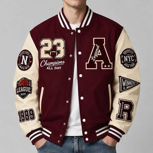 Personalized Varsity Jacket, Custom Letterman Jacket with Embroidered Name Logo & Patches, Graduation Gift
