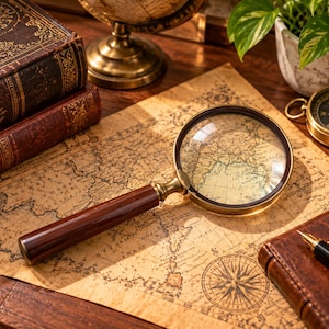 Vintage Magnifying Glass, Antique Reading Magnifier, Wooden Handle Magnifier, Library Office Gift
