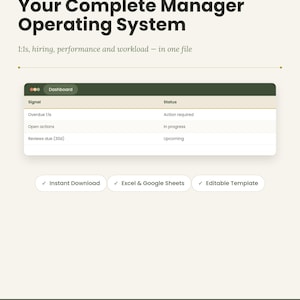 Manager Team Toolkit | Excel & Google Sheets | 14-Tab Leadership Dashboard, KPI Tracker, 1-on-1 and Onboarding Templates