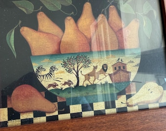 Framed Folk Art Print, Pears & Noah Ark, Diane Ulmer Pedersen