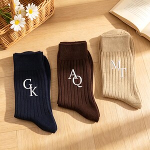 Embroidered Groomsman Socks, Personalized Monogrammed Men's Dress Socks,lnitial Monogram Wedding Gift,Cotton Mens Dress Socks, Party Favors