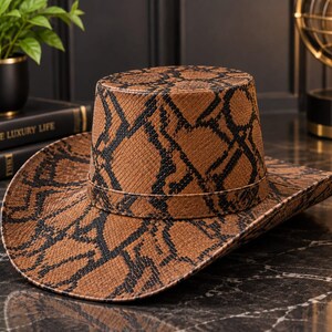 Handmade Python Leather Cowboy Hat, Western Snake Skin Hat, Exotic Leather Hat, Rodeo Hat, Western Gift for Him