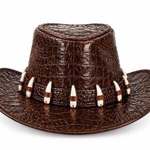 Handmade Crocodile-Print Leather Cowboy Hat, Teeth Band, Western Fedora