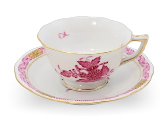 Set tazzina e piattino da caffè espresso Herend Apponyi Purpur Moccha - Porcellana dipinta a mano - Ungheria - Vintage
