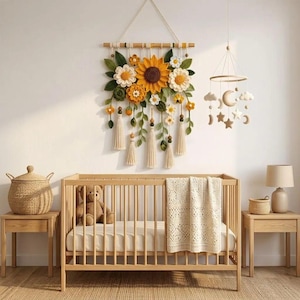 Crochet Wall Hanging Pattern PDF, Sunflower Daisy Floral, Advanced Boho Macrame Tassels, Flowers Wall Decor, Instant Download DIY Home Gift