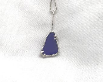 Handmade Cobalt Sea Glass Sterling Silver Pendant Necklace