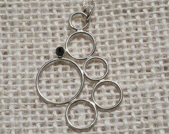 Geometric necklace, sterling silver circle garnet necklace, ready to ship, OOAK