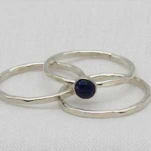 Artisan made sterling silver lapiz lazuli stacking ring set, size 5, OOAK, ready to ship