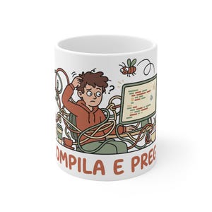 Mok met de tekst "Compile and Pray" - Grappig cadeau voor ontwikkelaars, mok voor het debuggen van code, humoristische tech-mok