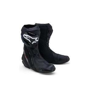 Alpinestars Supertech R-stövlar, läderstövlar för sportcyklar, svarta pansarstövlar för racing och bancyklister
