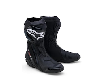 Alpinestars Supertech R Boots, Leather Sport bike Boots, Black Armored Racing & Track Biker Gear