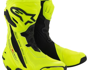 Botas Alpinestars Supertech R / Equipamiento de cuero amarillo de alta visibilidad para carreras y circuitos de motociclistas