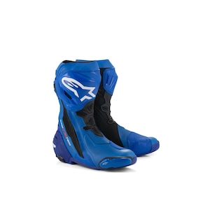 Alpinestars Supertech R Blå Läder Motorcykelstövlar, Racing Motorcykel Banstövlar, Sportcykelskor