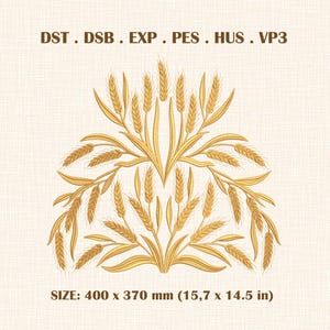 Wzór z ziarnami pszenicy | Plik do haftu maszynowego inspirowany rustykalnym domem wiejskim | Tradycyjny wzór dekoracji żniwnej | Pobieranie cyfrowe materiałów do szycia