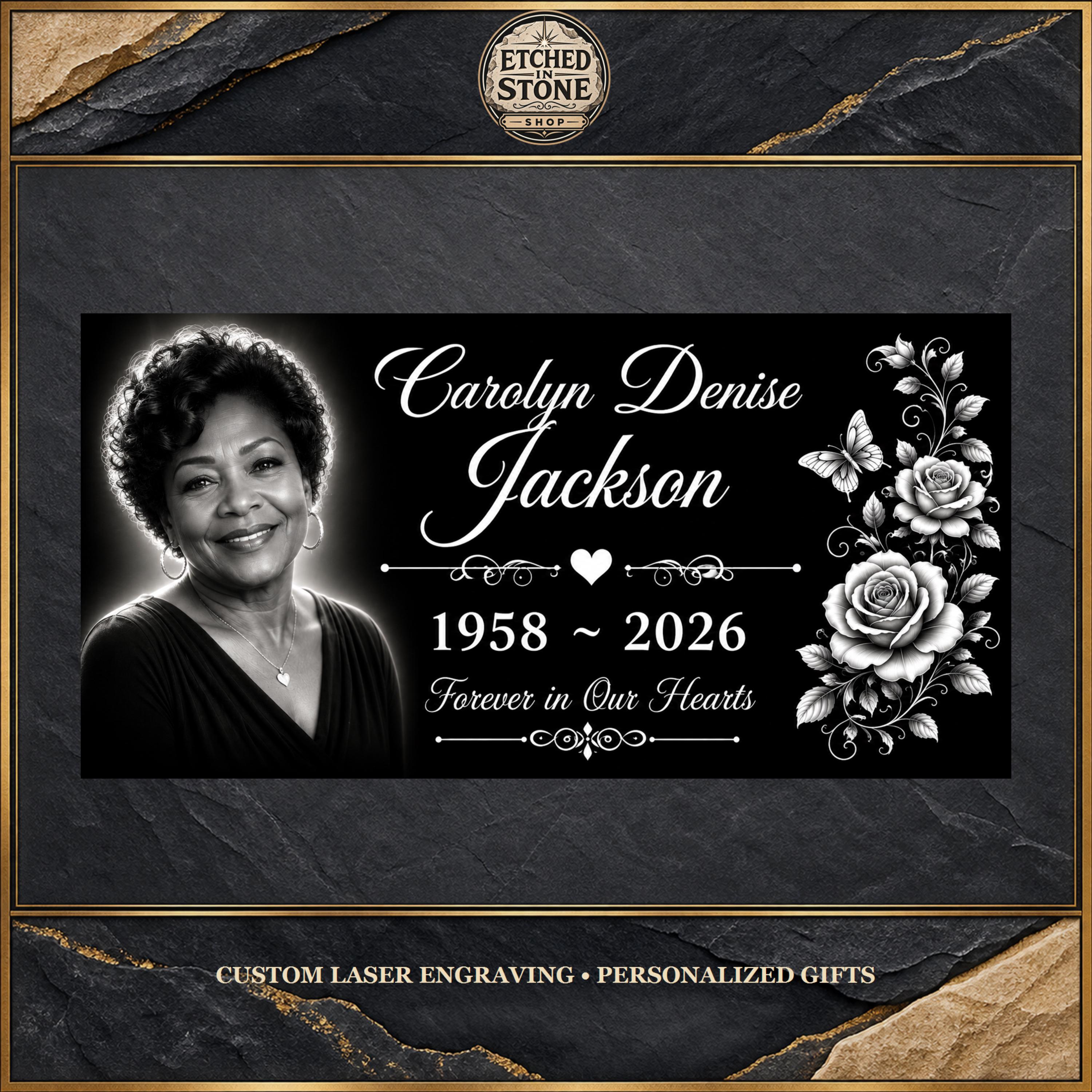 Personalized 6x12 Granite Memorial Stone Custom Photo Grave Marker Human Memorial Plaque Roses