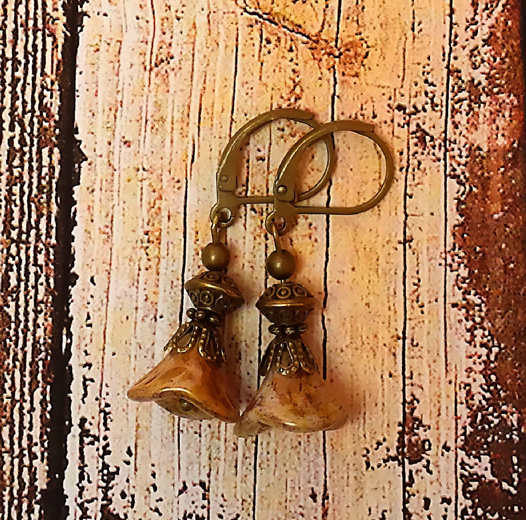Pendientes de flor de topacio ahumado: cristal checo Picasso, colgantes ...