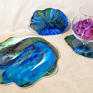 Geode Tray & Coaster Set for Two, Intimate Dinner, Decorative Serving, Home Décor, Agate, Vanity Tray, Resin