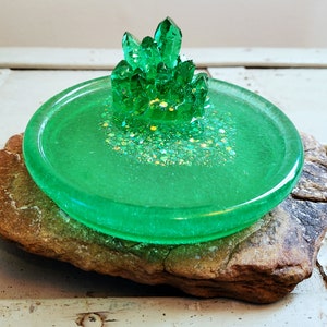 Round Ring/Jewelry Dish, Resin Crystal, Emerald Green, Gift, Guest, Luxury, Home Decor