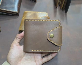 Handcrafted Leather Bifold Wallet, Custom Engraved, Snap Closure, Groomsmen Gift