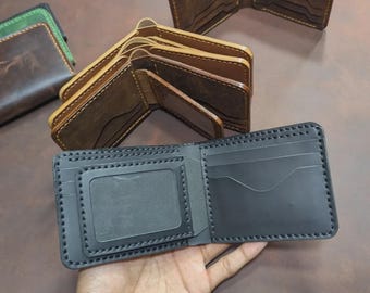Handcrafted Leather Bifold Wallet | ID Window, Easy-Push Card Slots, Custom Colors