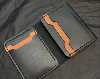 Handcrafted Dual-Tone Leather Bifold Wallet, Minimalist Card Holder (Tan & Black)