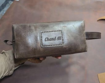 Custom Engraved Leather Toiletry Bag, Distressed Dopp Kit, Groomsmen Gift
