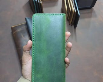 Handcrafted Leather Long Wallet | Unisex Travel Clutch, Checkbook Organizer (Custom Colors)