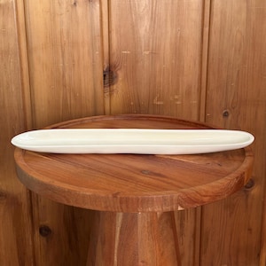 Vintage Long White Ceramic Serving Tray, 16 Inch Olive Dish, Handmade Signed Pottery, Minimalist Bread Platter, Hostess Gift, Carnivale