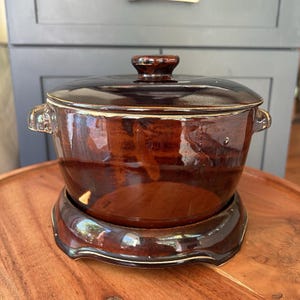 Vintage Marcrest Stengods Varmrätt 1950-talet Mid Century Colorado Brown Bean Pot Gryta