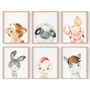 Decorazione da parete per la cameretta del bambino, animali da fattoria, stampa artistica, set di 6 poster per bambini, acquerello, stampa digitale, casa