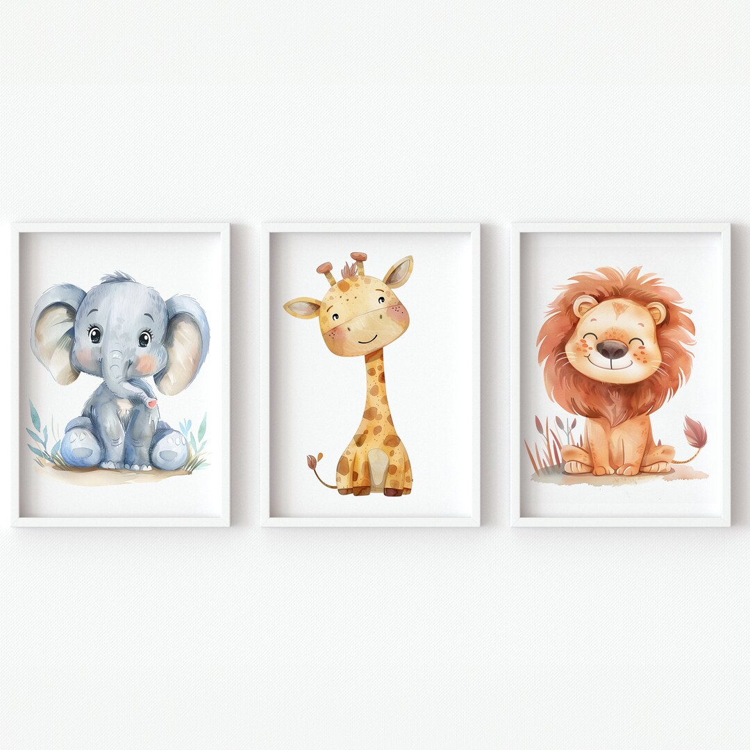 Jungle Animals Print Safari Poster Baby Girl Nursery Wall Art Decor Boy ...