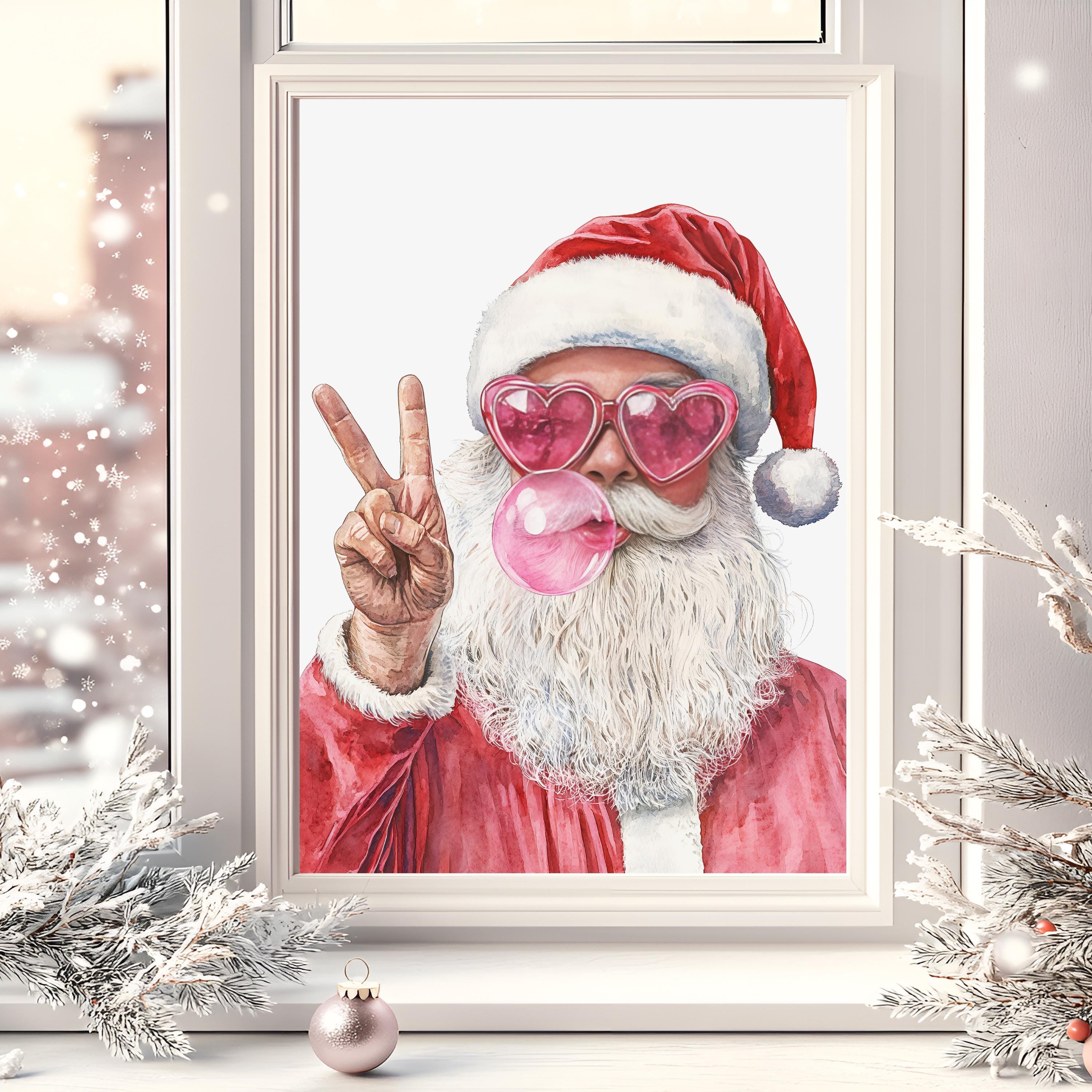 Christmas Santa Claus Bubble Gum Printable House Wall Art Poster