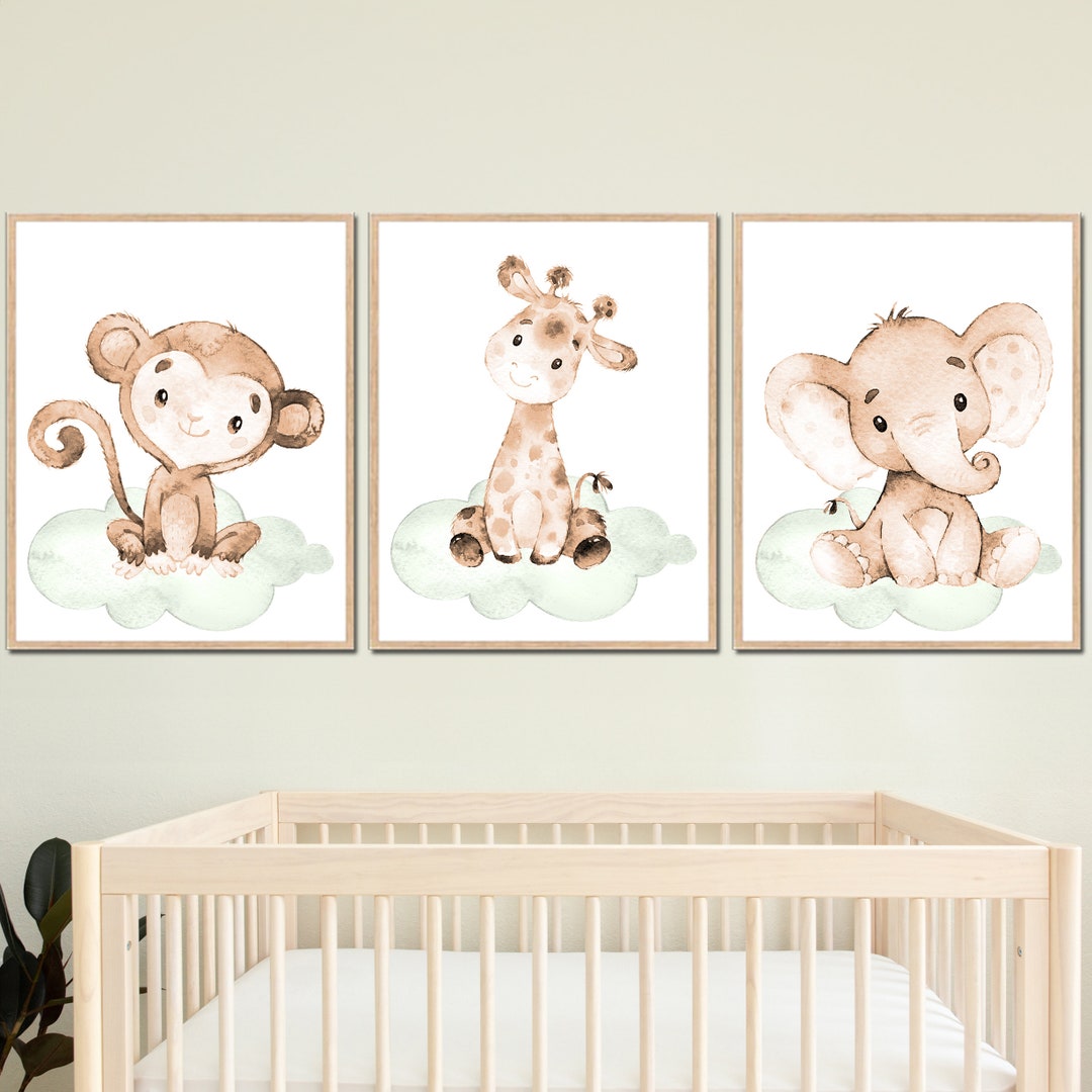 Neutral Nursery Poster Safari Jungle Animals Print Baby Boy Girl Room ...