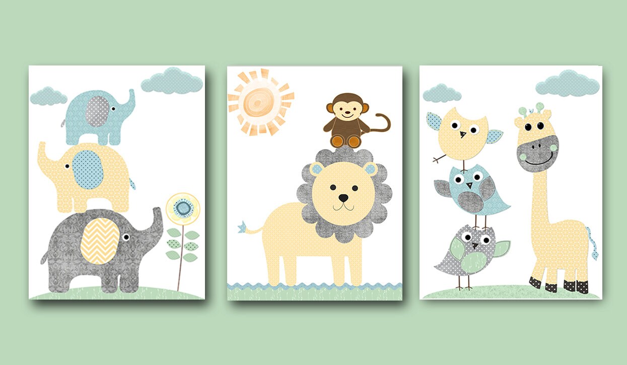 Elephant Wall Art Giraffe Wall Art Baby Boy Nursery Print Etsy