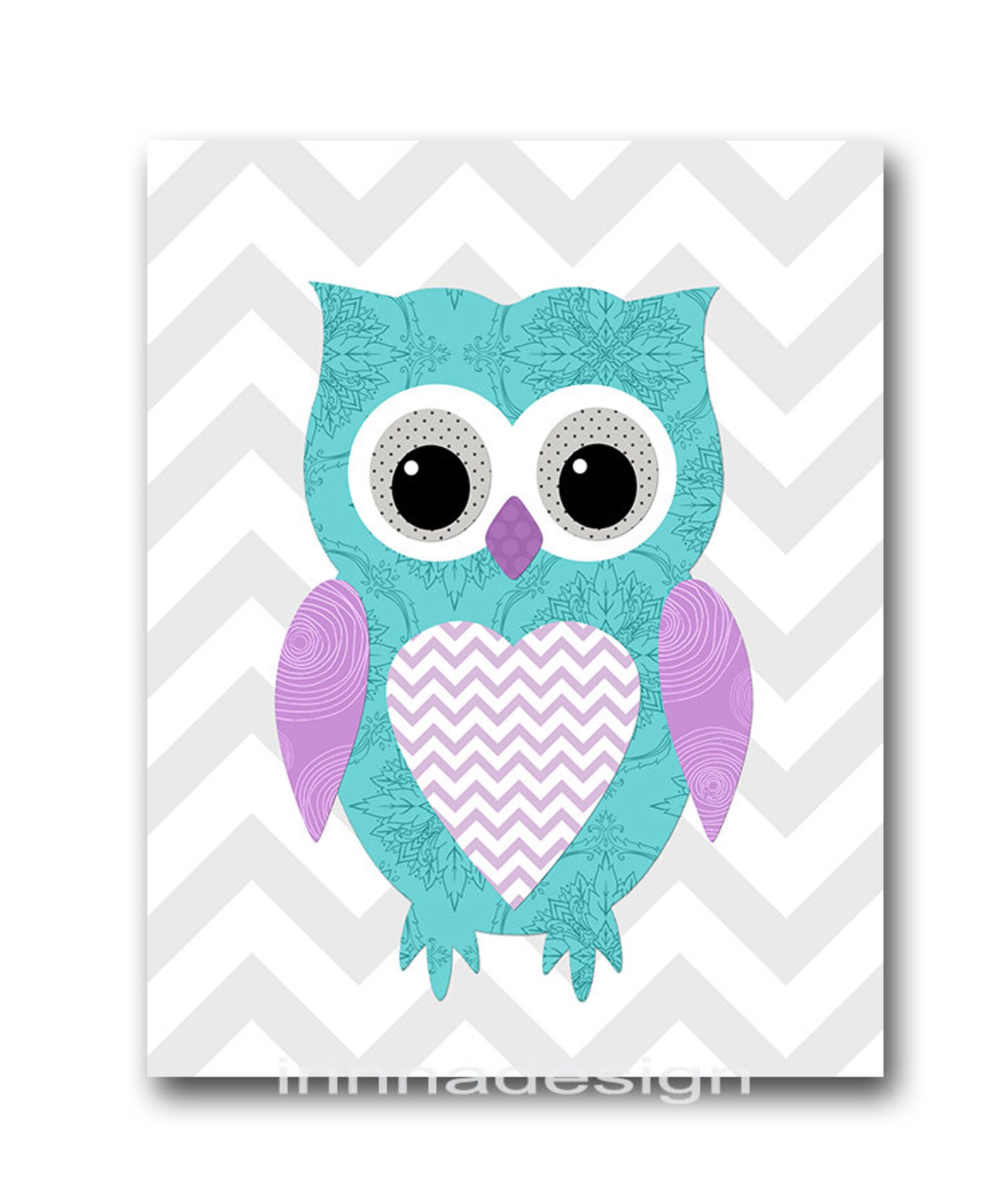 Purple Grey Teal Owl Nursery Art Elephant Nursery Decor Baby | Etsy