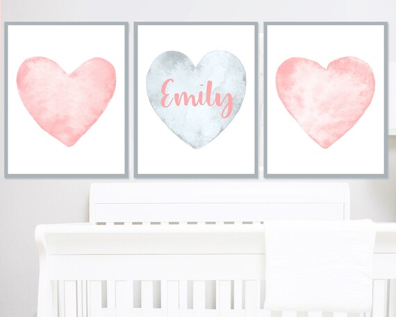 Gray Heart Prints, Set of 3 Watercolor Hearts, Unisex Nursery Decor, Gray  Nursery, Gray Bedroom Art, Gray Wall Decor, Neutral Hearts 
