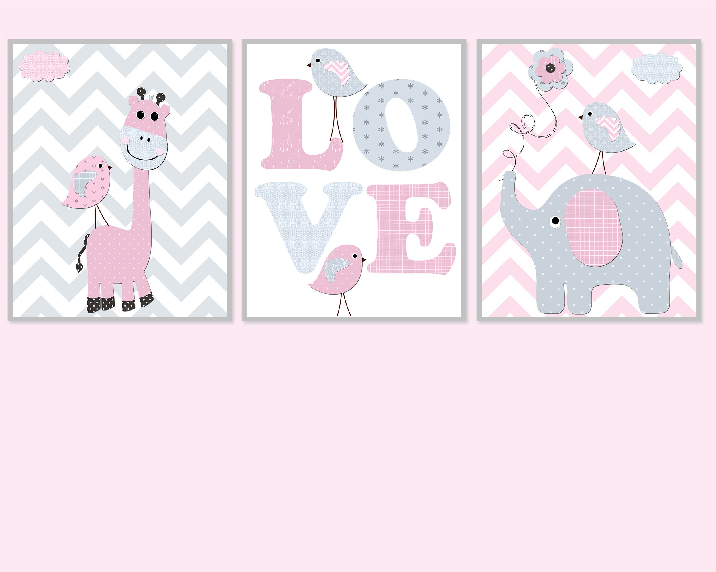 Baby Girl Bedroom Decoration Elephant Nursery Wall Art Prints Etsy