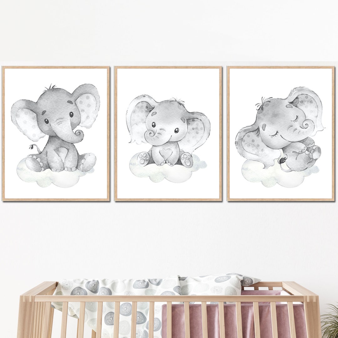 Elephant Wall Decoration Baby Boy Nursery Art Prints Set of 3 for Kids ...