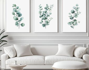 Eukalyptus Wand Kunst Druckt Aquarell Tropische Blätter Poster Botanische Wohnzimmer Dekor 3er Set digitale Grünbilder Hängepflanzen