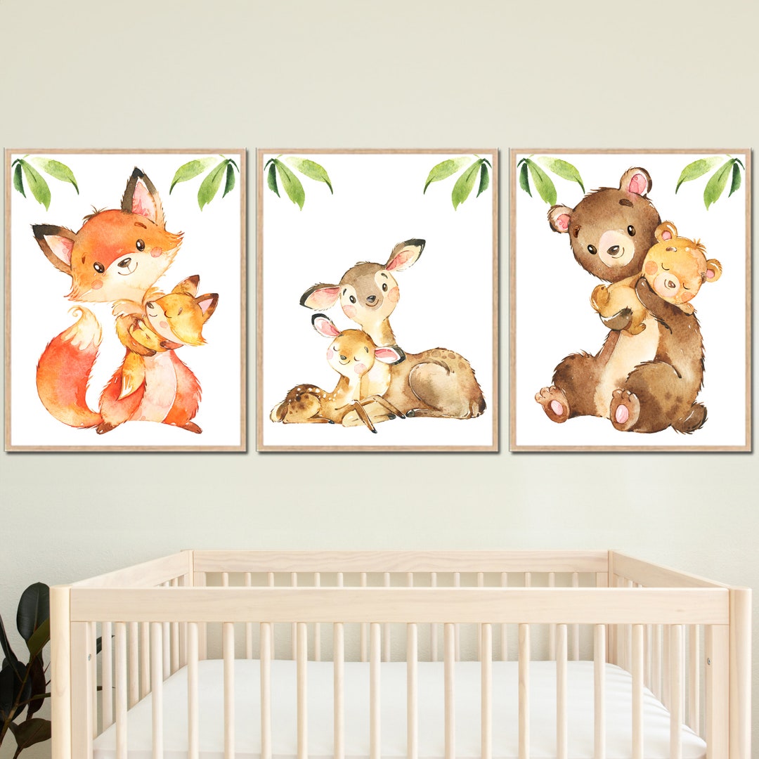 Woodland Baby Nursery Art Prints Forest Animals Wall Decor Kids ...