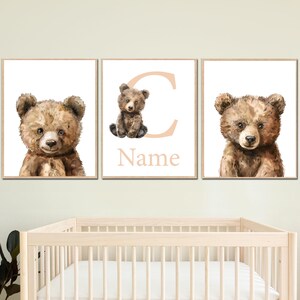 Orsetto di peluche da parete stampabile per bambini, decorazione per cameretta dei bambini, set di 3 poster digitali neutri con animali, regalo per bambini